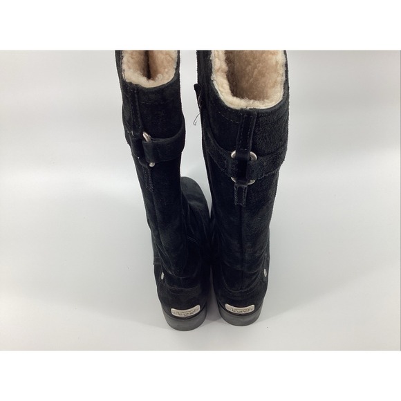 UGG Australia Jillian Riding Boots Wmns Sz 7.5 Black Suede Shearling Equestrian - Picture 5 of 7